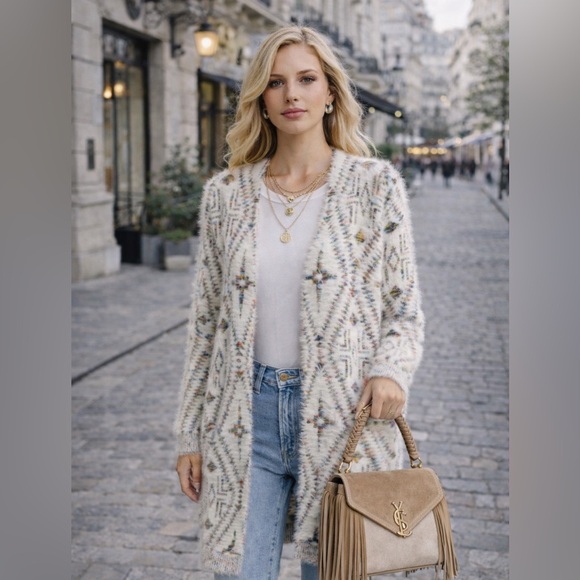 Sweaters - 81. COST 🛑 OVERSIZED multicolor Cream Maxi Duster Sweater Cardigan Aztec boho